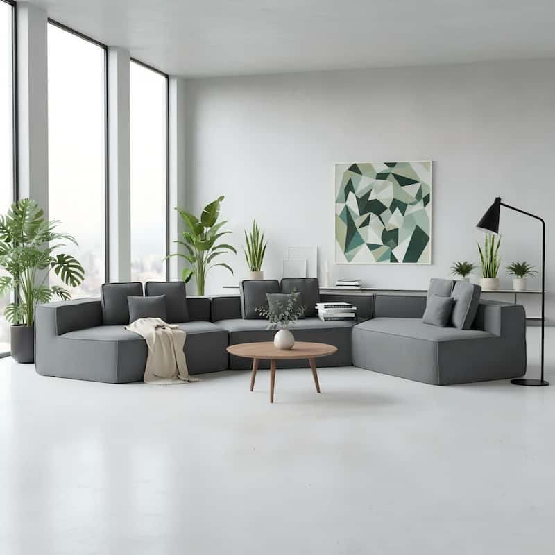 181"Extra Large Multi-Seat Modular Sofa with Teddy Sherpa Fabric,Includes 9 Soft Pillows