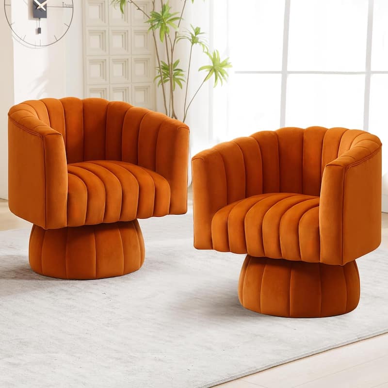 HOMYKA Swivel Accent Barrel Chair Cute Comfy Arm Chair Set 2 - Orange