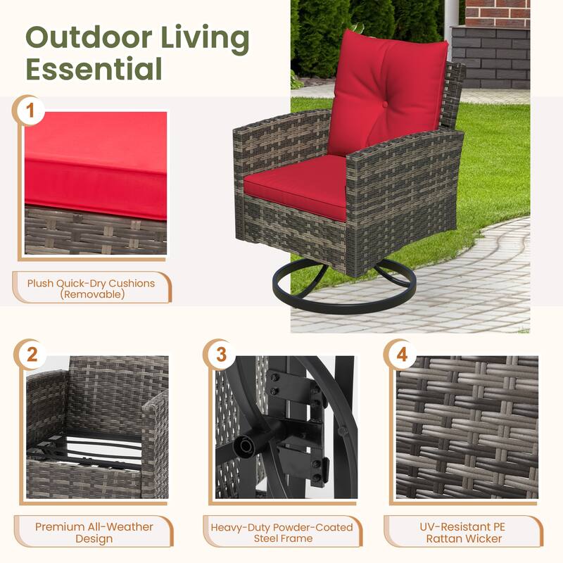 Outdoor Swivel Rocker Patio Chairs Set of 2 with Coffee Table &Cushions, Rattan Bistro Set for Porch, Backyard, Balcony