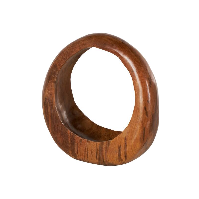 Teak Wood Abstract Handmade Round Sculpture - Brown - Roche River Decor