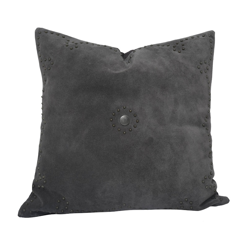 Paseo Road by HiEnd Accents Western Suede Antique Silver Concho & Studded Pillow - 20"x20" - Gray