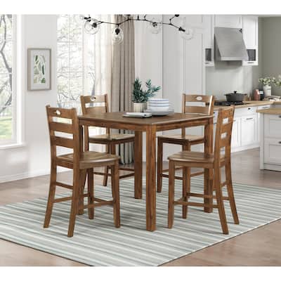 Counter Height 5pc Dining Set Table and 4 Counter Height Chairs Wooden Kitchen Transitional Style