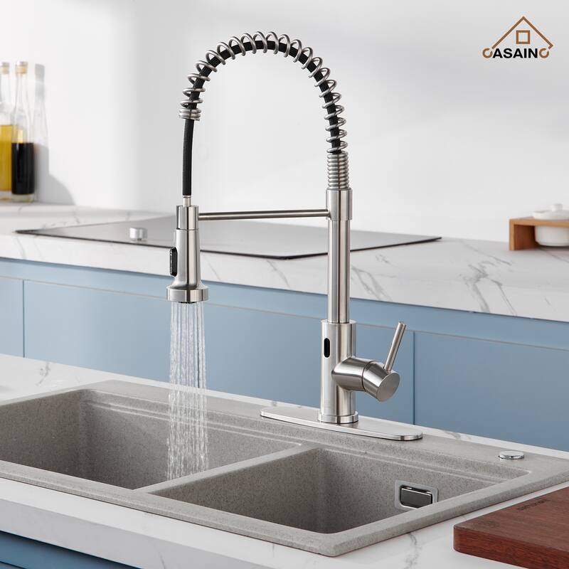 Single Handle Pull Down Sprayer Kitchen Faucet with Touchless Sensor Deckplate Included