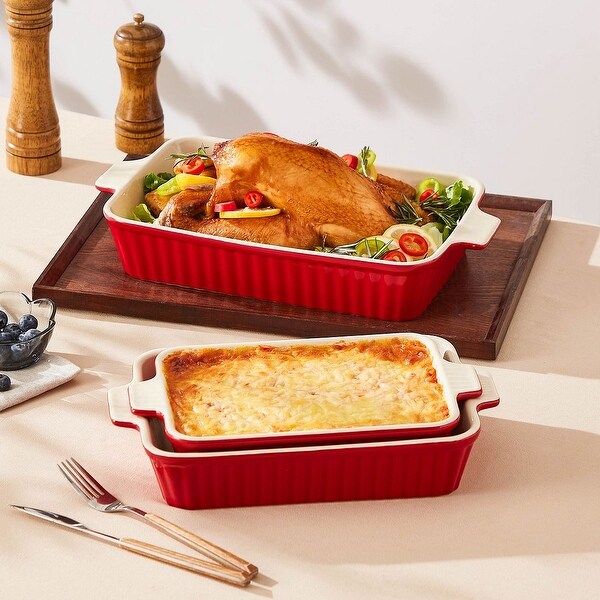 MALACASA BAKE 3-Piece Porcelain Baking Tray Set with Handles - Bed