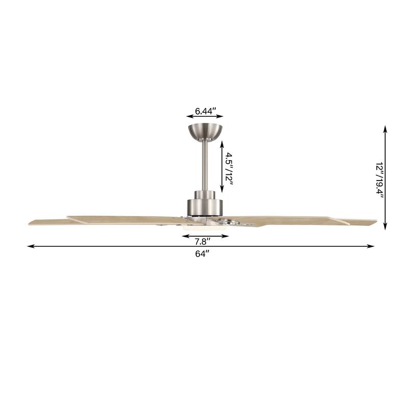 MLiAN 64 in. 6 Playwood Blade Dc Motor Indoor Downrod Gray Standard Ceiling Fan with Remote Integrated LED - 64''