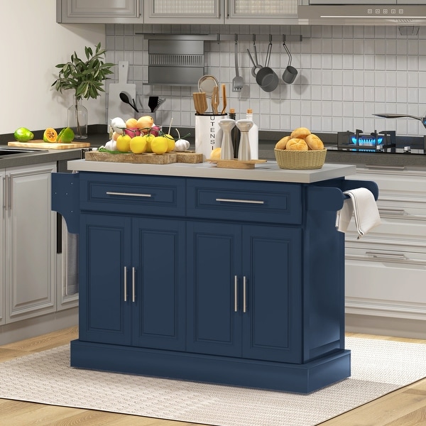 HOMCOM Rolling Island with Wheels for Kitchen Portable Kitchen Island with Stainless Steel Top Adjustable Shelves 2 Drawers On Sale Bed Bath Beyond 41625607