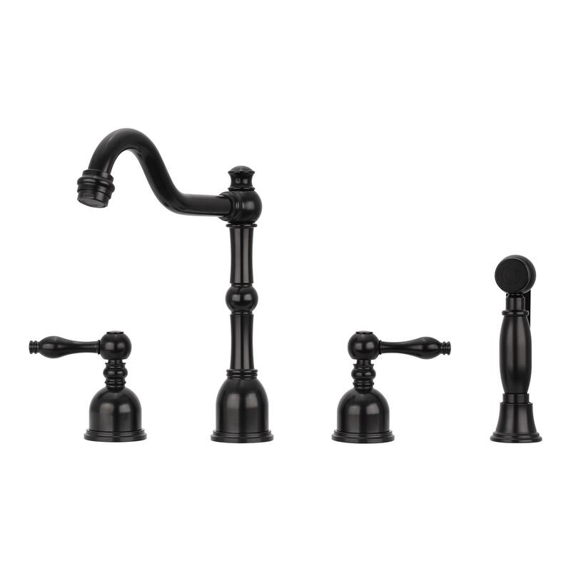 Two-Handles Widespread Kitchen Faucet with Side Sprayer - Matte Black