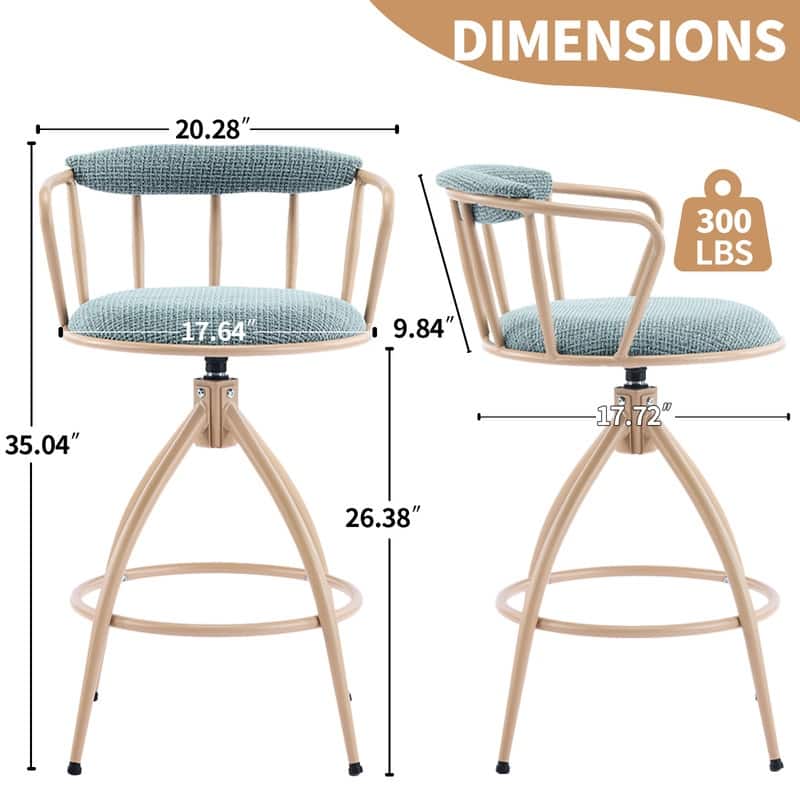 Blue Snow Linen Fabric Swivel Bar Stool with Wooden Legs - N/A