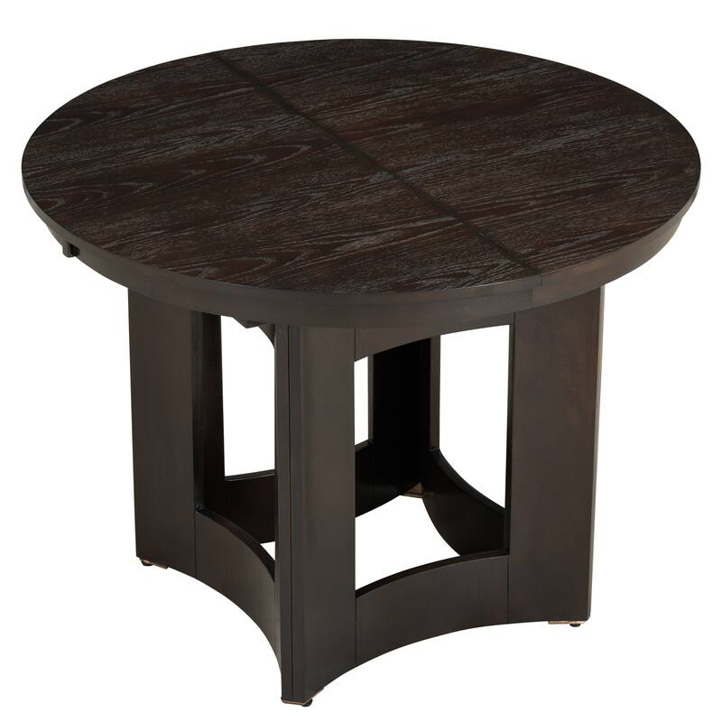 Extendable Round Dining Table Set for 4, 5-Piece Kitchen Table Set with 4 Upholstered Chairs and 16inch Removable Leaf