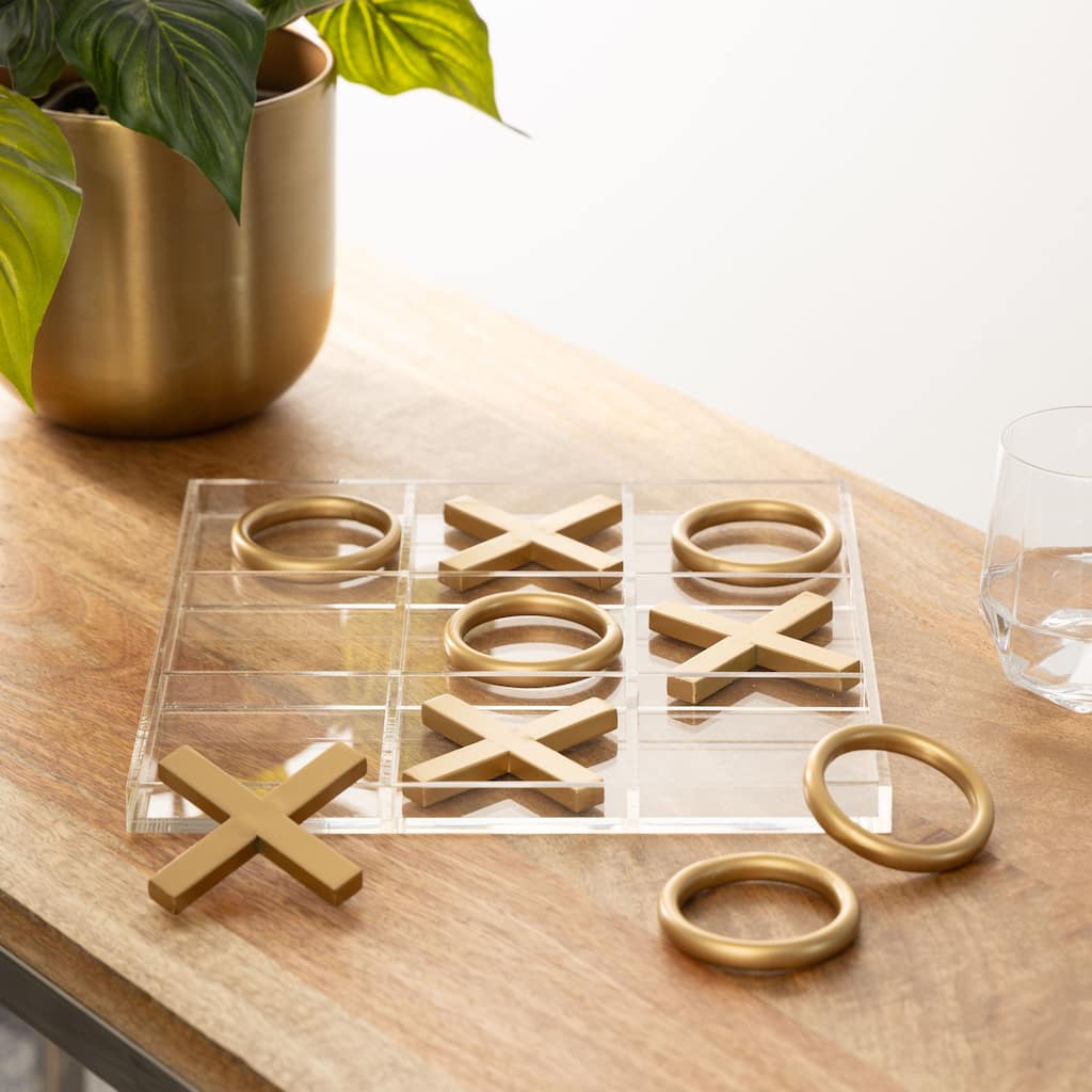 Gold or Silver Metal Tic Tac Toe Home Decor Game Set with Clear Acrylic Plastic Board