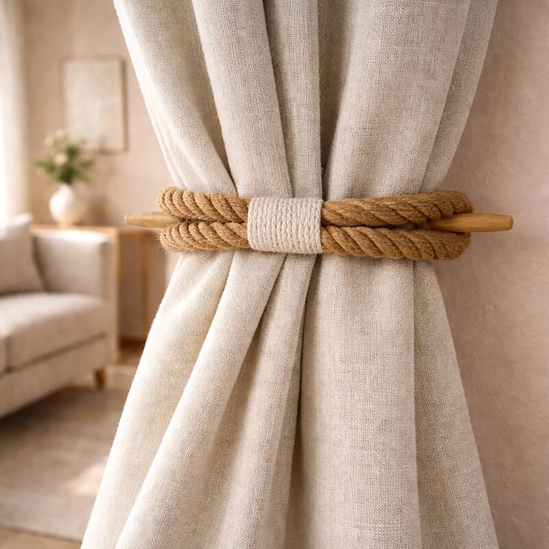 Twisted Curtain Tiebacks with Wooden Stick 9.5 in