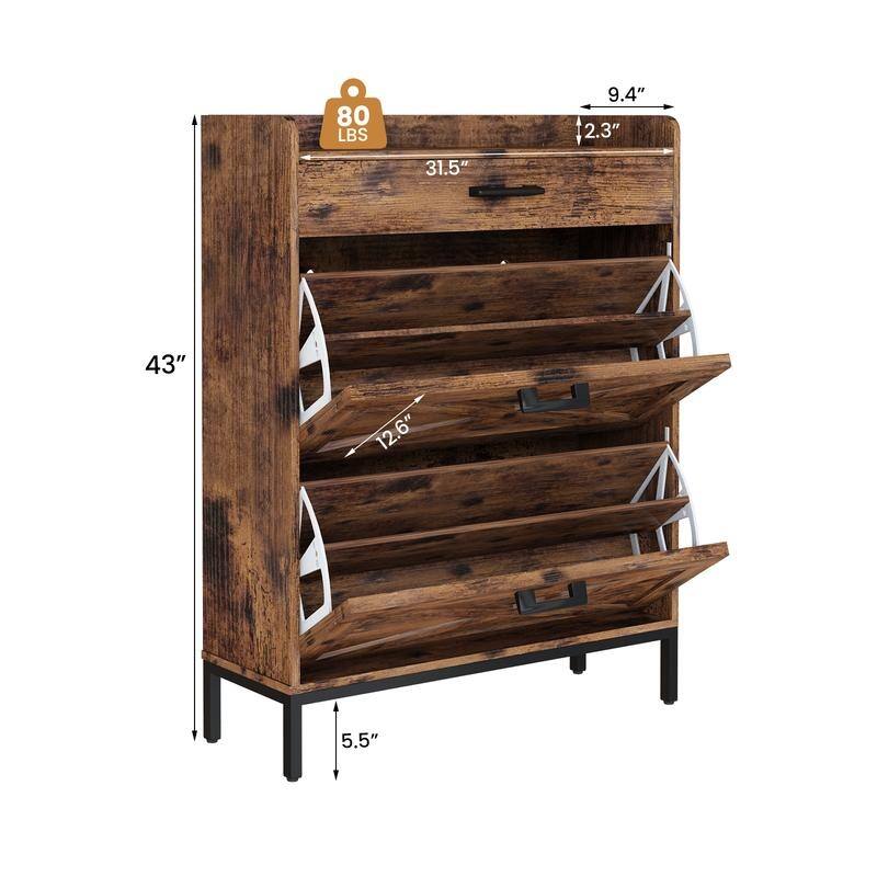 Grondin Farmhouse Style Shoe Storage Cabinet with Drawers, Freestanding Shoe Oragenizer for Entryway, Narrow Shoe Rack Cabinet