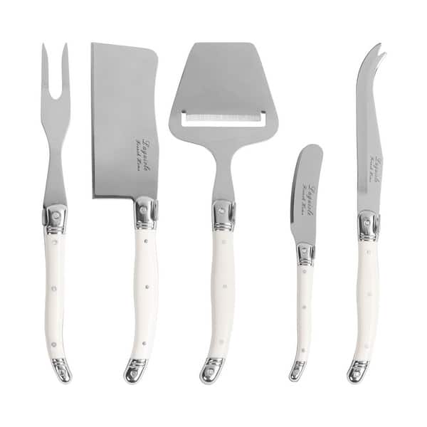 slide 2 of 5, French Home 5-Piece Laguiole Cheese Knife, Fork, and Slicer Set with Faux Ivory Handles