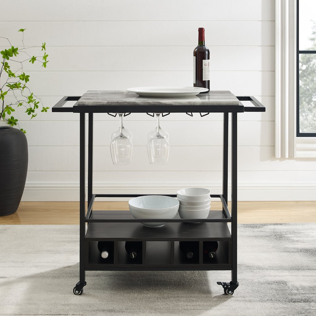 Walker Edison Faux Marble Serving Bar Cart