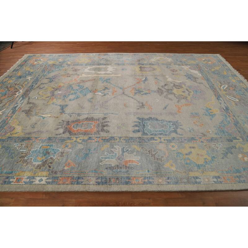 Hand Knotted Oriental 100% Wool Carpet Transitional All-Over Beige & Ivories Oushak Area Rug - 12' 3'' X 9' 1''
