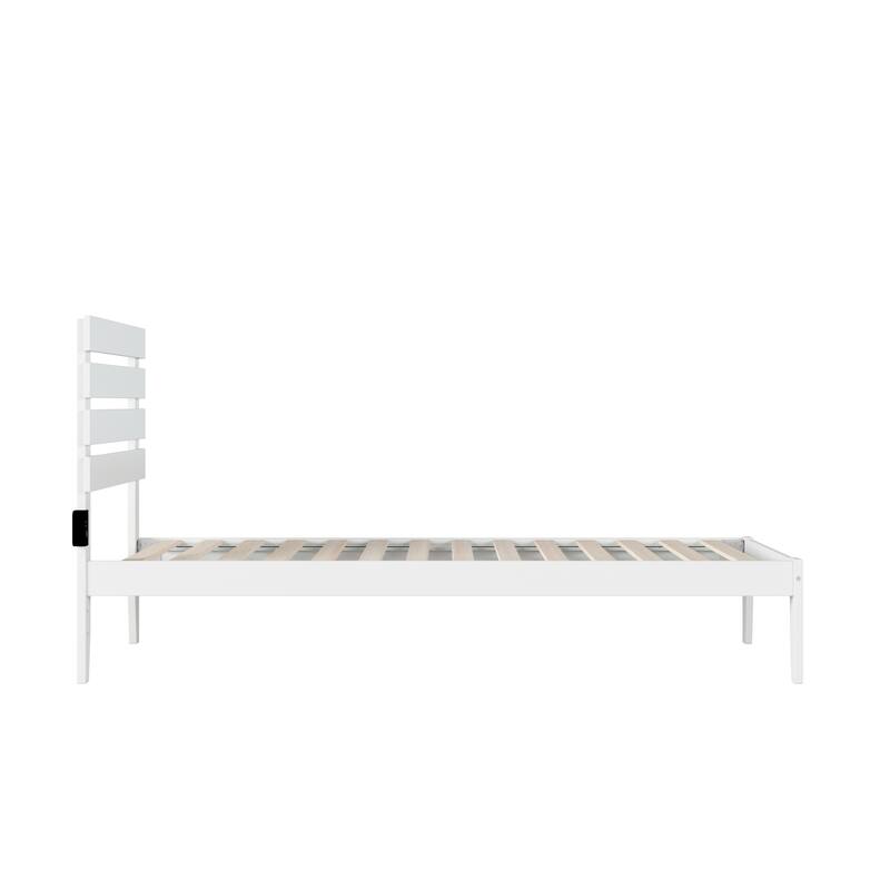 Twin XL Platform Bed - USB Charger, Solid Wood, No Box Spring Needed, White