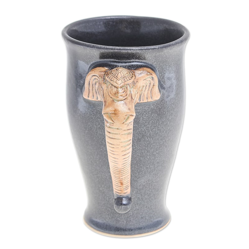 Novica Handmade Speckled Elephant Ceramic Mug