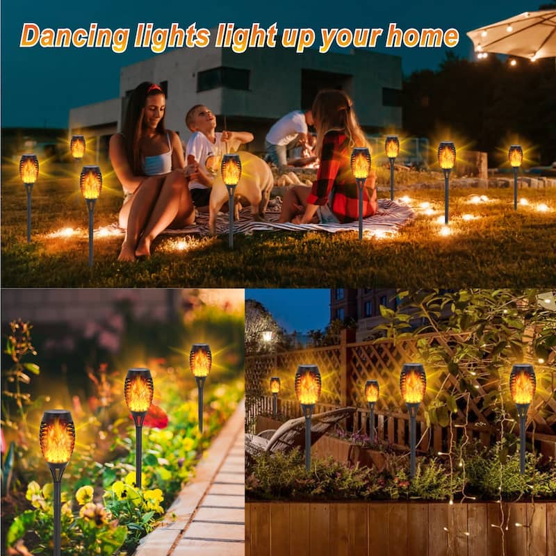 Mini Solar Torches Lights with Flickering Flame Outdoor Waterproof for Pathway
