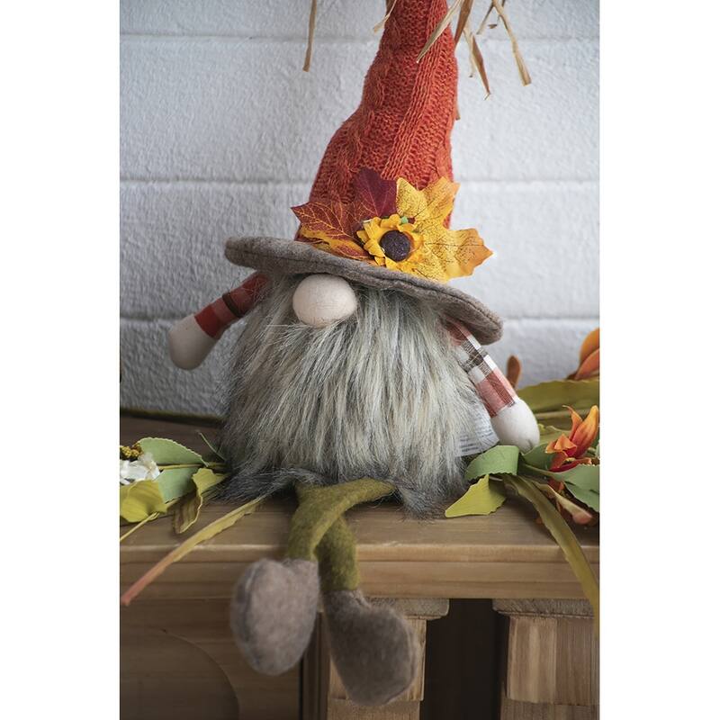 GDFStudio - Olivia Autumn-Inspired Set Holiday Decorations - 2pcs 5.5x3.5x20.5" Fabric Sitting Oranged Gnome - Orange Multi