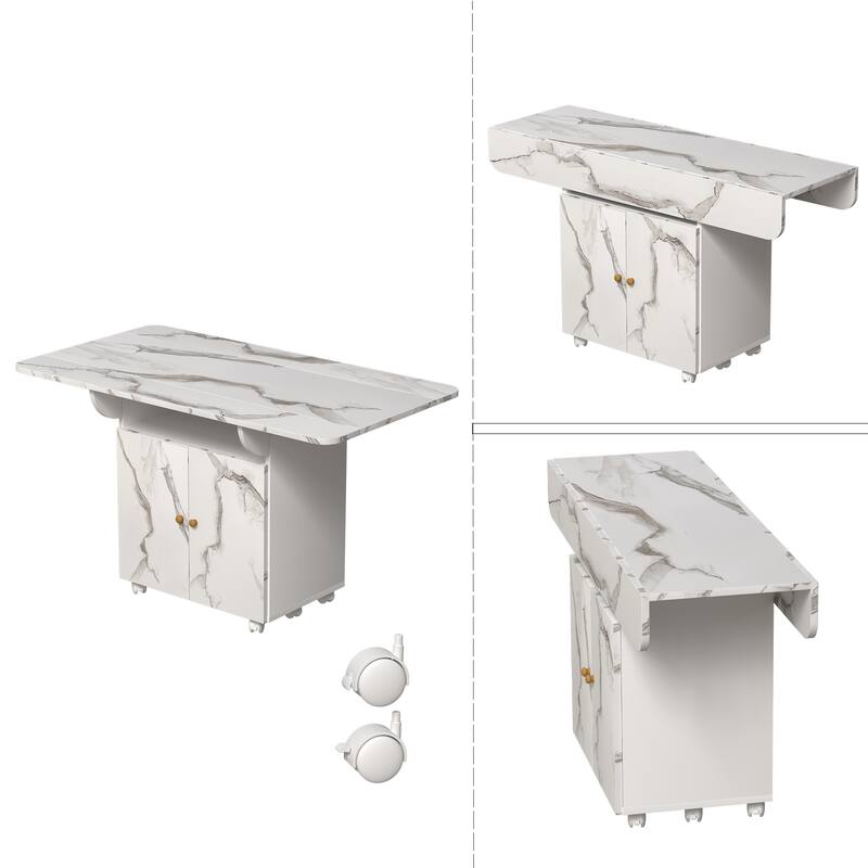 47" MDF Folding Dining Table with storage rack and cabinet