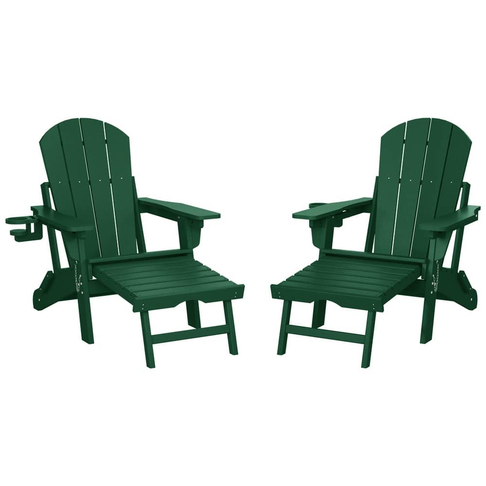 Laguna Outdoor Folding Adjustable Adirondack Chair with Cup Holder & Hideaway Ottoman (Set of 2)