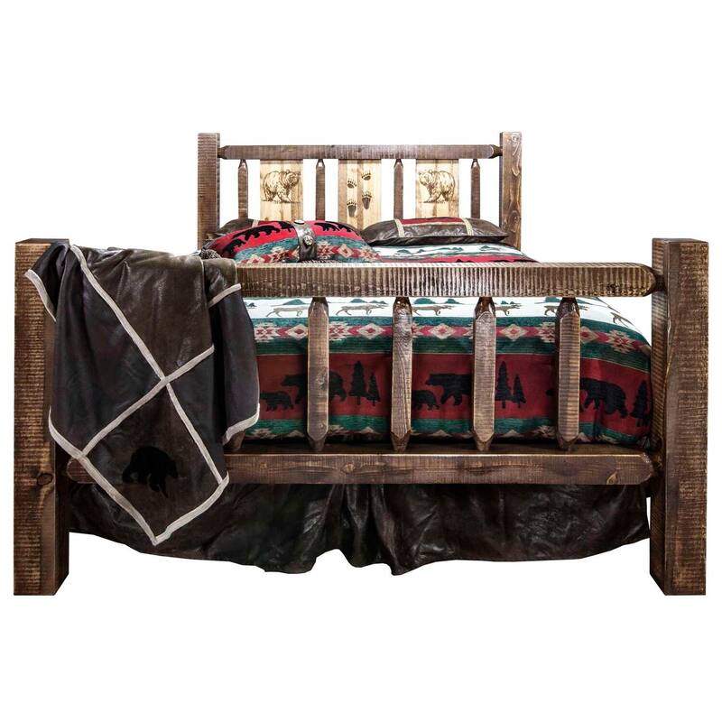 Rustic Twin Bed - Laser Engraved Log Style - Durable Pine Construction - Heirloom Quality Furniture