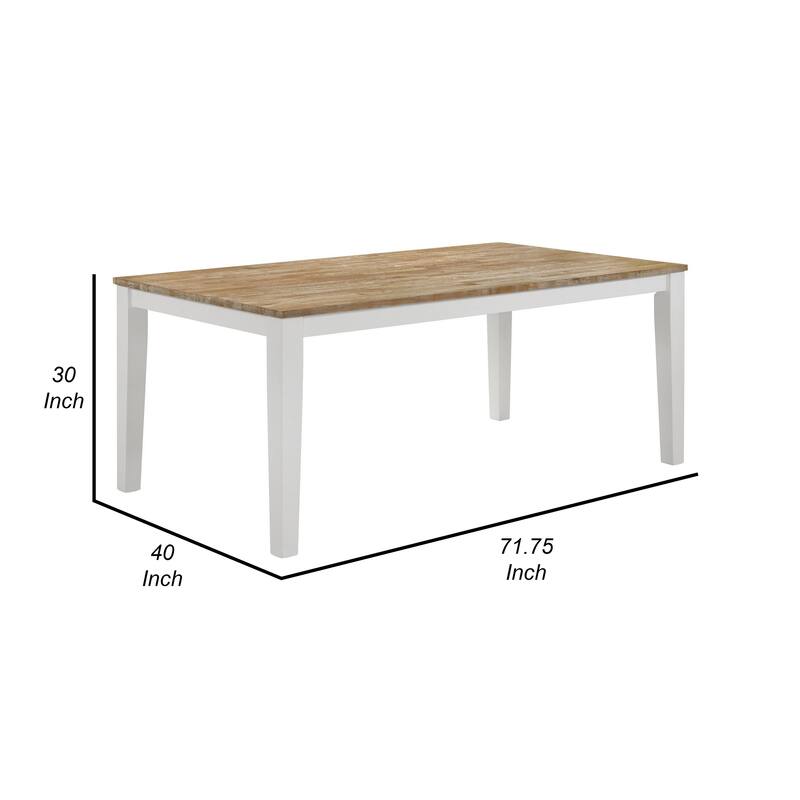 Hoa 72 Inch Dining Table, Rectangular Farmhouse Brown and White Solid Wood