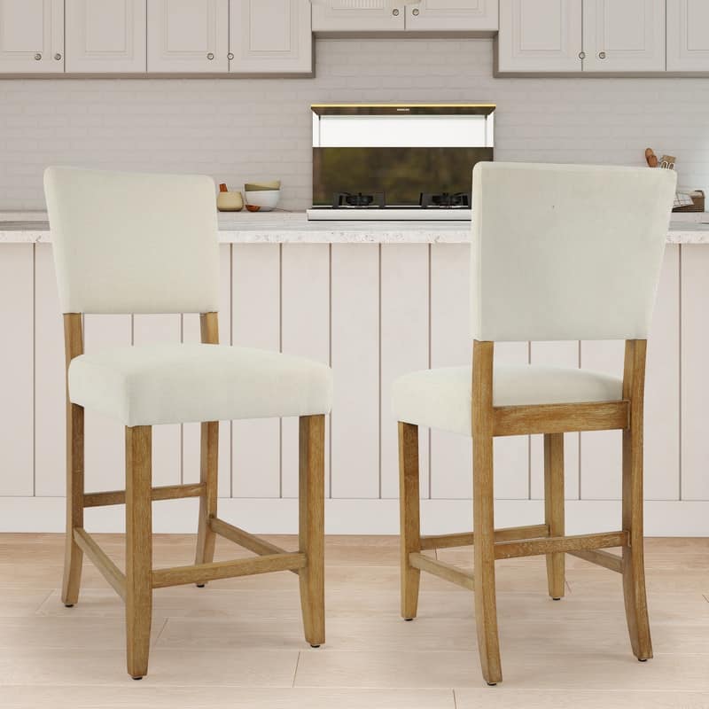 24 Inches Counter Height Bar Stools Upholstered Barstools with Brushed Legs Set of 2 - Beige-2-piece