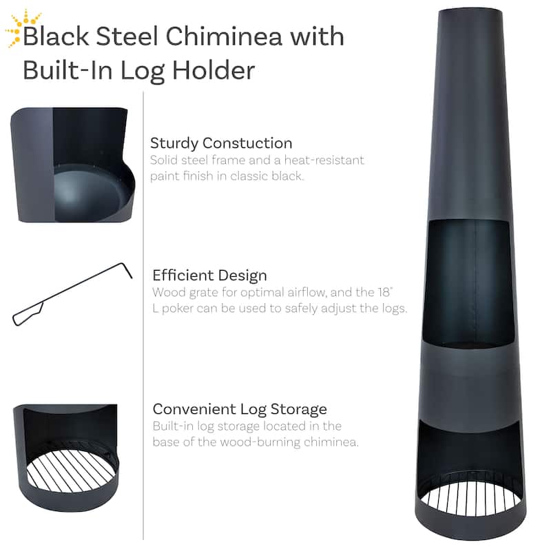 Sunnydaze 59" H Steel Fire Pit Chiminea with Built-In Log Holder