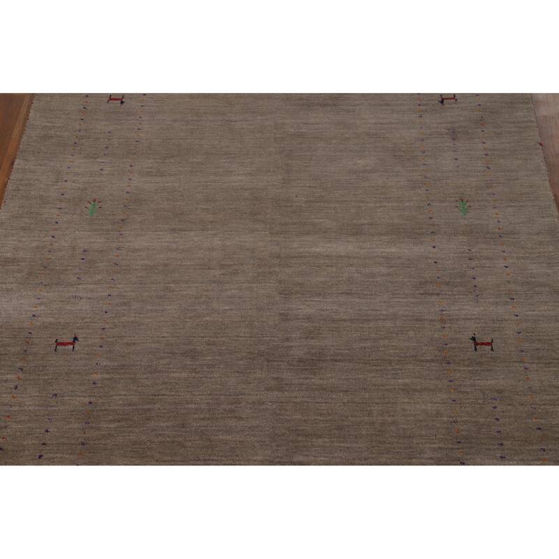 Hand Knotted Oriental 100% Wool Carpet Tribal Animal Pictorial Brown Gabbeh Area Rug - 7' 11'' X 5' 1''