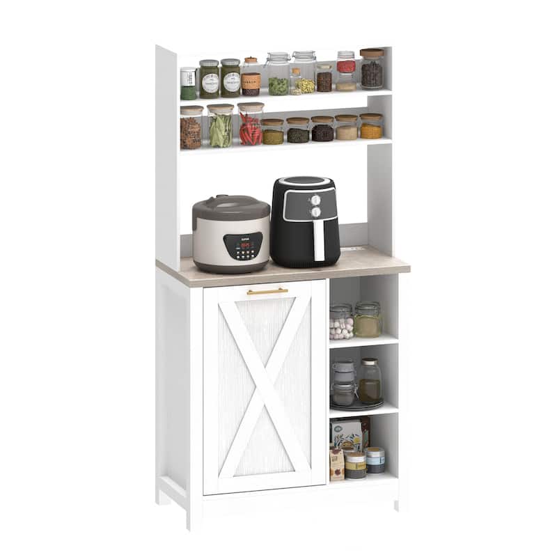 Moasis Bakers Rack with Trash Can Storage Bin Cabinet and Power Outlet