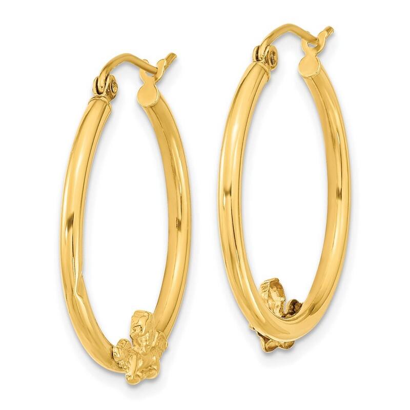 Curata 10k Yellow Gold Religious Guardian Angel Hoop Earrings (3mm x 30mm)