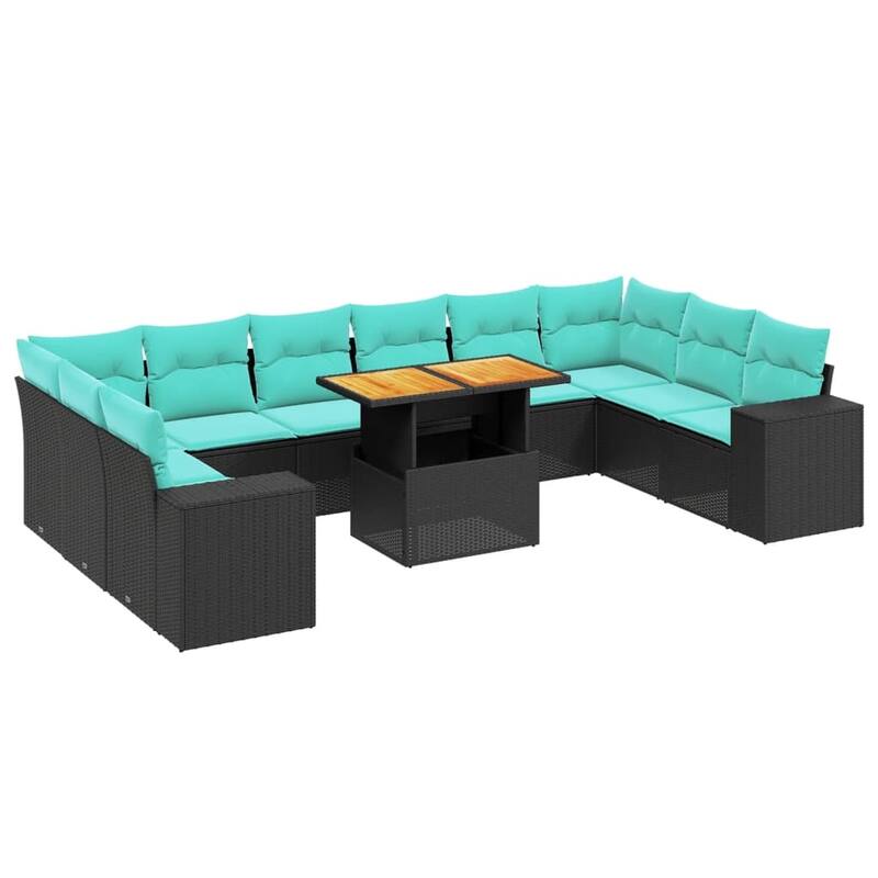 vidaXL Patio Sofa Set with Cushions Outdoor Furniture 11 Piece Poly Rattan - 24.4 x 24.4 x 27.2
