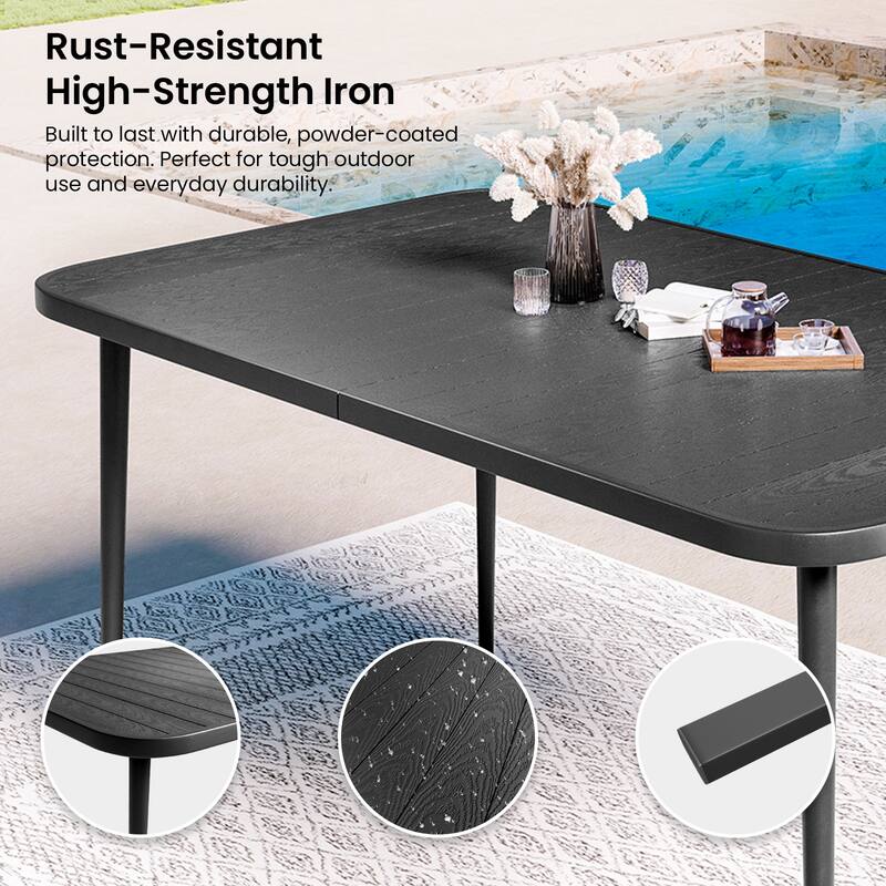 Wood Grain Metal Table – Lightweight, Portable, Weather-Resistant, Easy to Clean