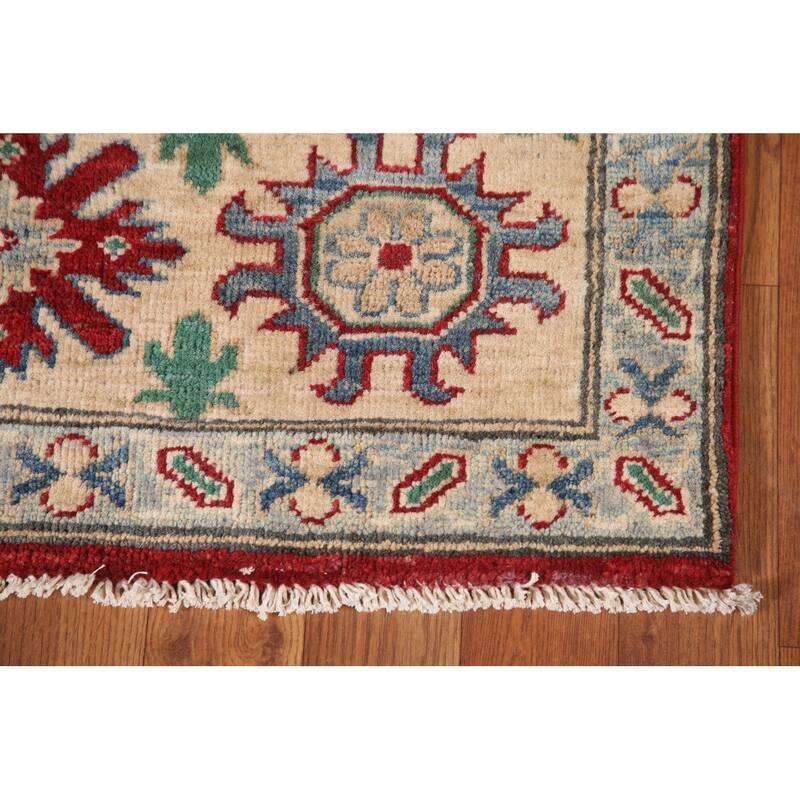 Kazak Area Rug Handmade Geometric Red Wool Carpet - 6'6" x 9'11"