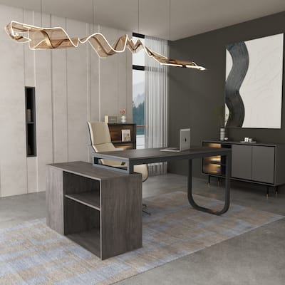 Timechee 55-inch L Shaped Office Computer Desk w/ Drawers, Grey Bron
