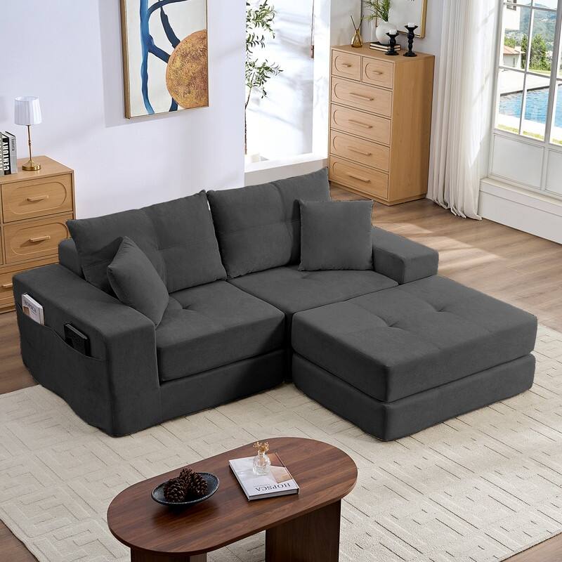 Mixoy 6-PCS Double Deep Seat Modular Sectional Sofa,Free Combinations Modern Chenille Sleeper Sofa Bed,No Assembly Required