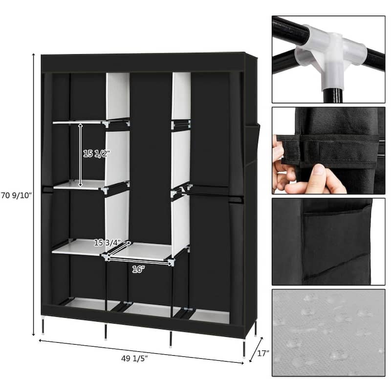 8 Shelves Wardrobe Armoire Closet,Clothes Storage Rack,Black