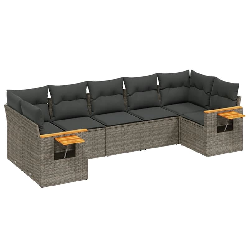 vidaXL Patio Sofa Set with Cushions Outdoor Furniture 7 Piece Poly Rattan - 24.4 x 33.5 x 27.2 in