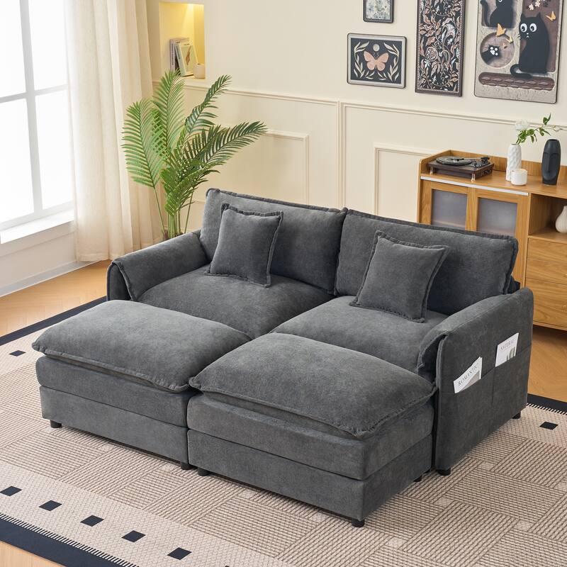 Modular Sofa DIY Combination Sofa for Living Room, Chenille Sectional Sofa Deep Seat Couch Set with Ottoman - Grey - Ottomans