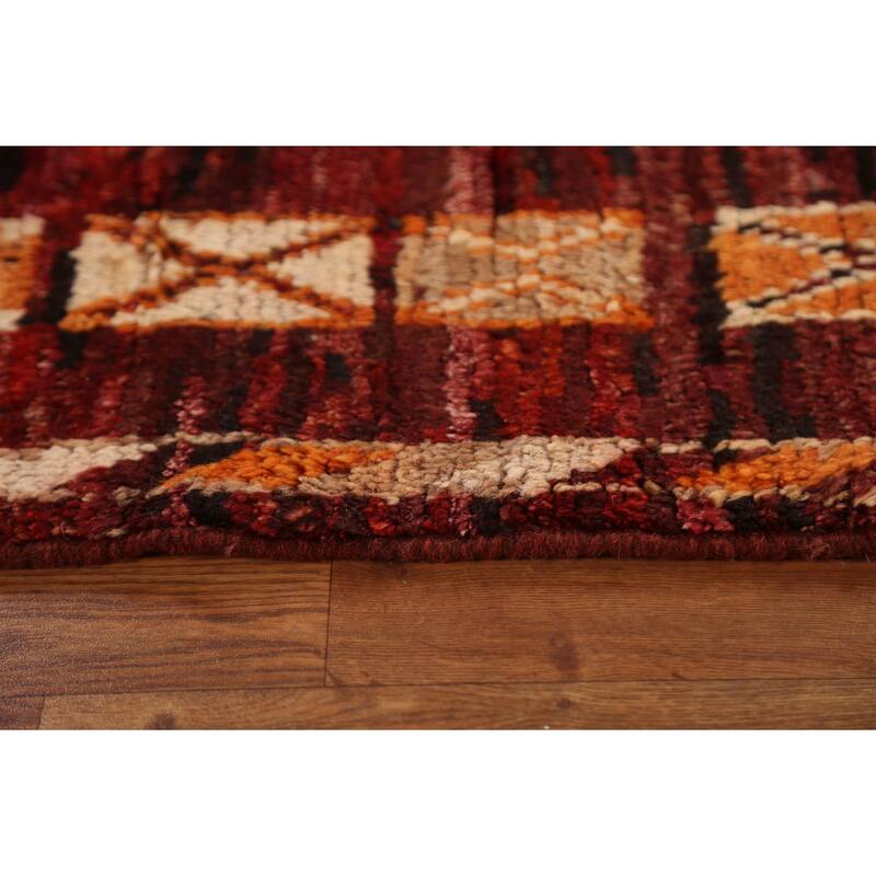 Hand Knotted Oriental 100% Wool Carpet Modern Tribal Red Moroccan Area Rug - 9' 10'' X 7' 0''