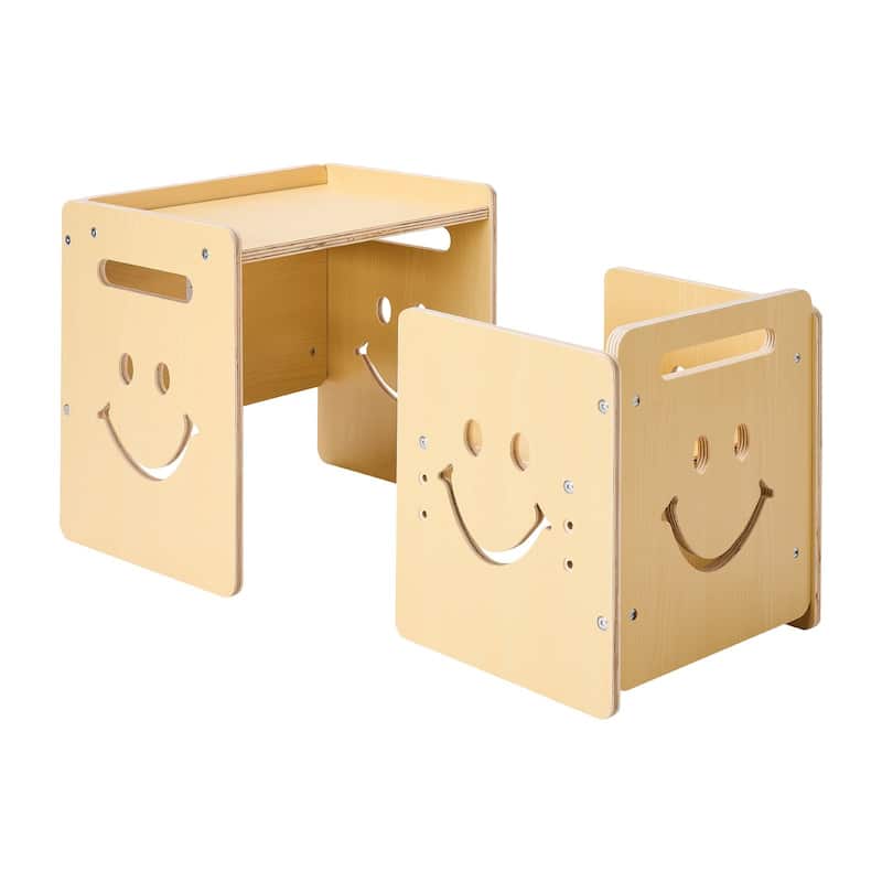 Natural Wood Poplar Montessori Table Set with Chalkboard & Adjustable Height - 16.7 x 11.8 x 15.2 in