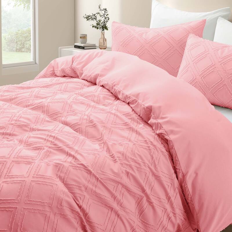 Tufted Clipped Jacquard Geometric Oversized Duvet Cover & Pillowcase Set