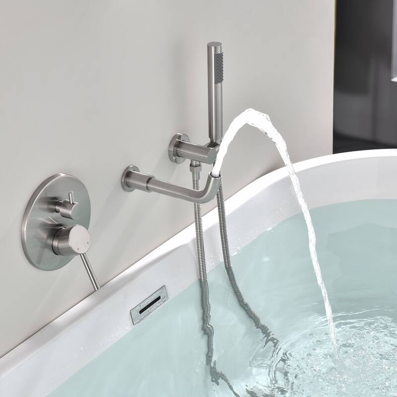 Solid Brass 2 Handle Wall Mounted Roman Tub Faucet With Handheld Shower
