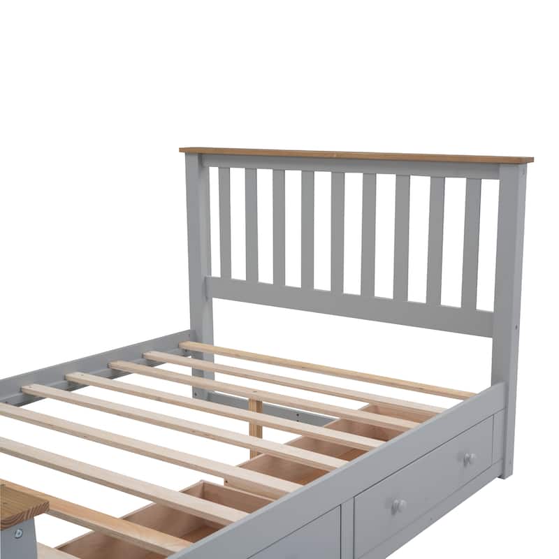 Minimalist Full Size Wooden Platform Bed with 2 Drawers, Wood Structure