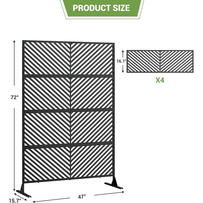 72 in H x 47 in W Metal Privacy Screen 4-Panel Freestanding Fence for Backyard Patio or Deck