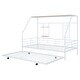 preview thumbnail 5 of 12, Twin Metal House Bed with Trundle, Sturdy Bedframe w/Built-in Shelf and Grid for Kids Bedroom, Dorm, No Box Spring Needed, White