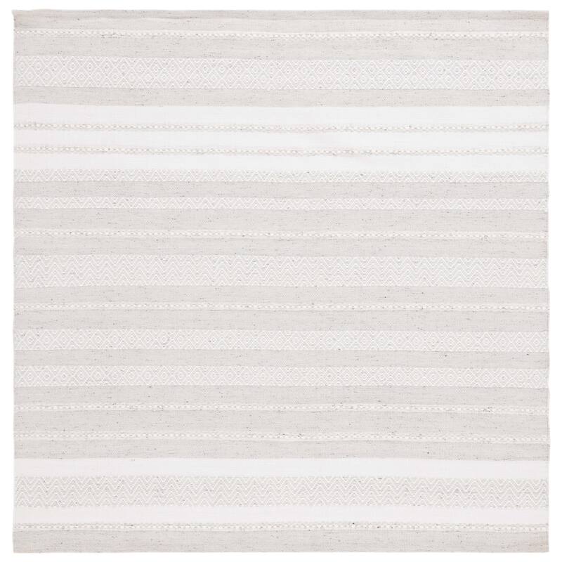 SAFAVIEH Handmade Kilim Petya Farmhouse Stripe Rug - 6' Square - Ivory/Grey