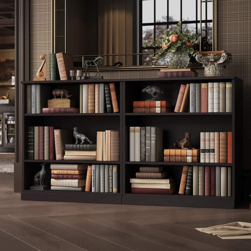 Palace Imports Premium 100% Solid European Oak Hardwood 6-Shelf Modular Bookcase - 64" Wide, 35.75" Tall - Espresso-Oak