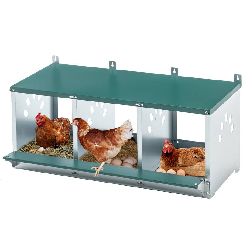 Metal Nesting Boxes for Chicken,3 Compartment Nesting Box,Galvanized steel Nesting Boxes for Hens, Easy to Assemble - Green